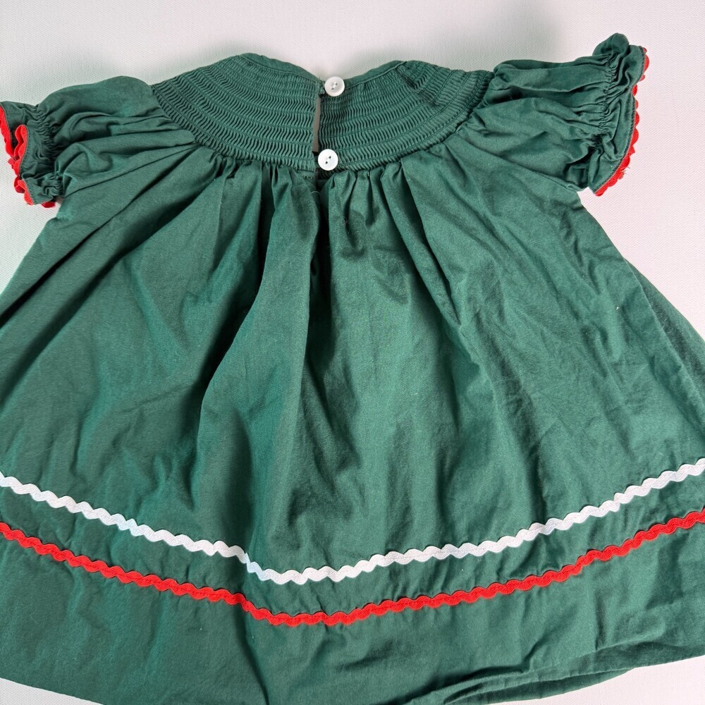 Lil Cactus Smocked Christmas Dress 3-6 Months - Green Corduroy Holiday Trees - Picture 5 of 16